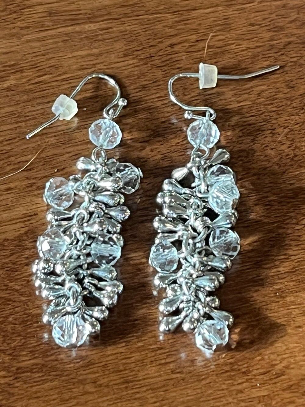 Vintage Silver tone Crystal Cluster Dangle Earrings
